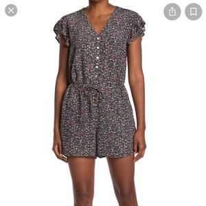 Rails Chloe Freesia Floral Print Short Flutter Sleeve Romper XS